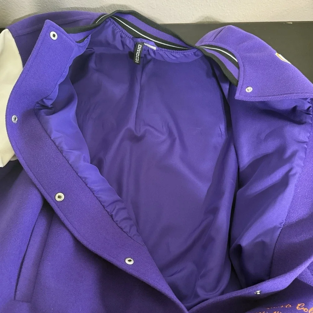 H&M DIVIDED PURPLE TWILL BASEBALL‎ VARSITY LOOSE FIT BOMBER JACKET WOMEN Large